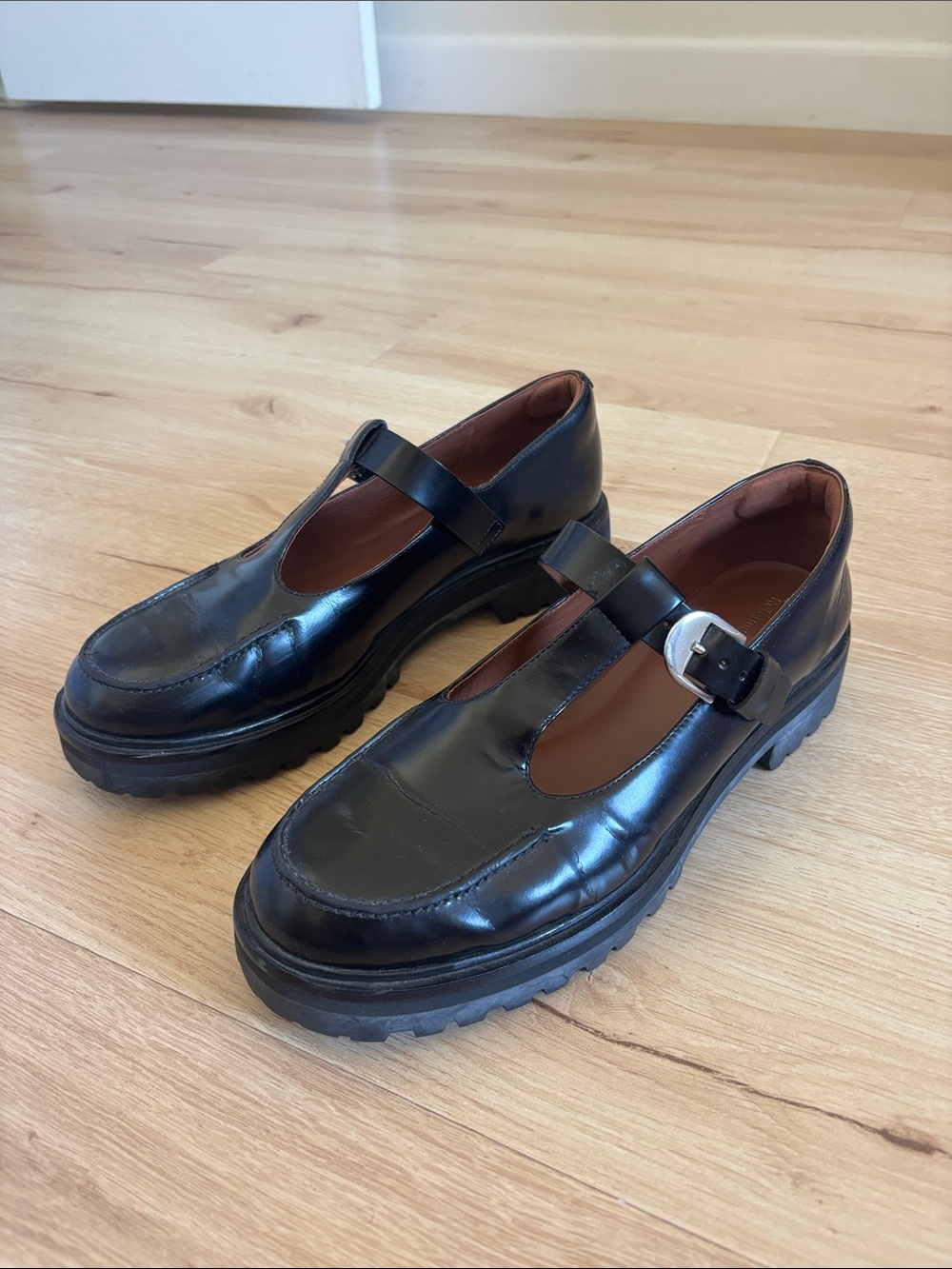 Reformation Black Leather Mary Jane Lug Sole Shoes